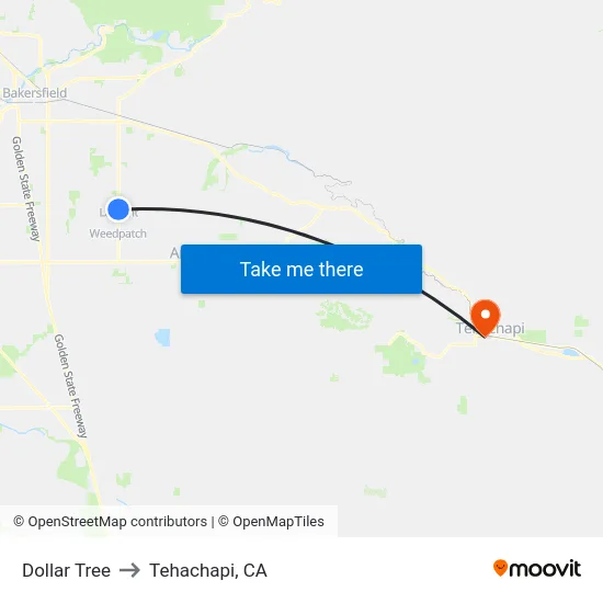 Dollar Tree to Tehachapi, CA map