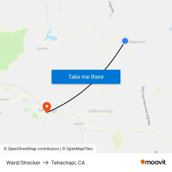 Ward/Strecker to Tehachapi, CA map