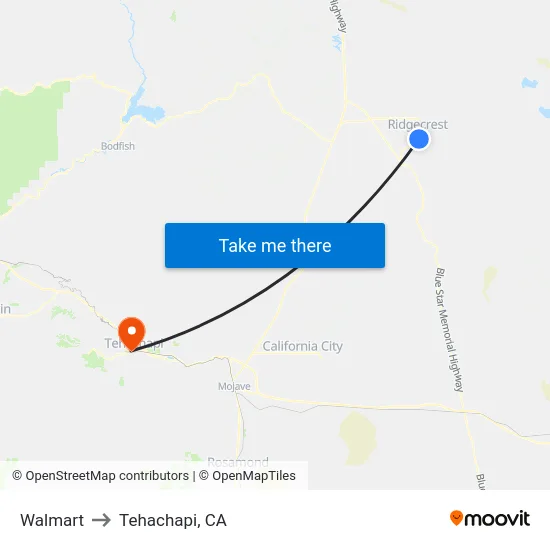 Walmart to Tehachapi, CA map