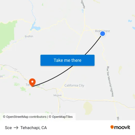 Sce to Tehachapi, CA map
