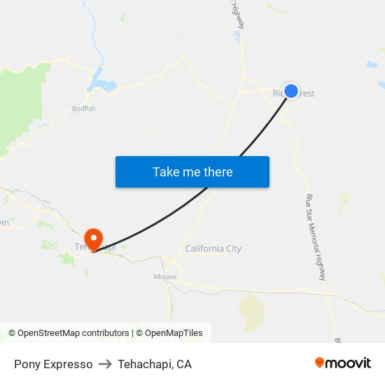 Pony Expresso to Tehachapi, CA map