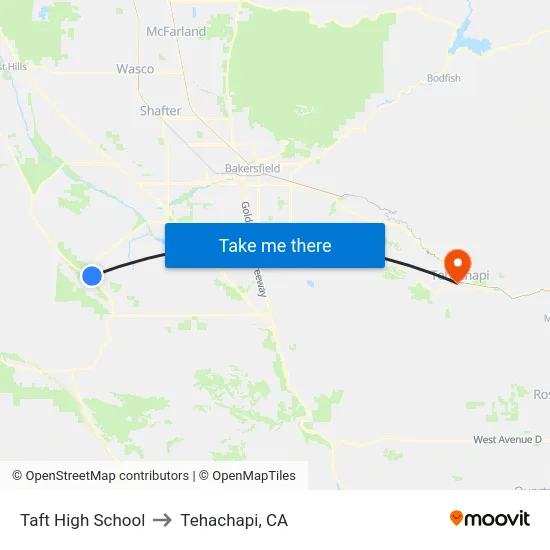 Taft High School to Tehachapi, CA map