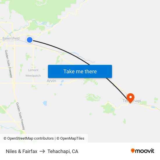Niles & Fairfax to Tehachapi, CA map