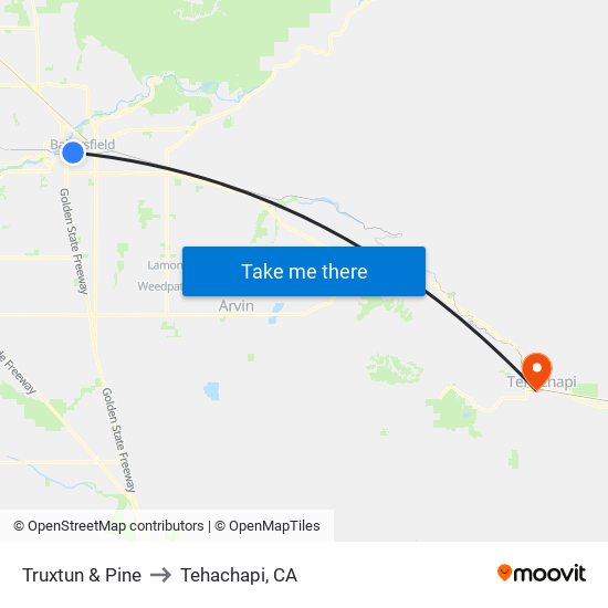 Truxtun & Pine to Tehachapi, CA map