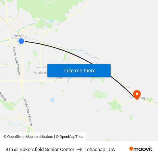 4th @ Bakersfield Senior Center to Tehachapi, CA map