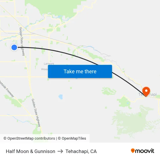 Half Moon & Gunnison to Tehachapi, CA map