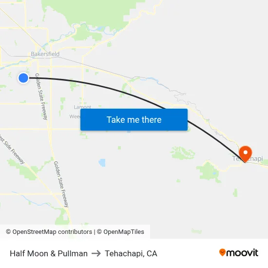 Half Moon & Pullman to Tehachapi, CA map