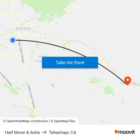 Half Moon & Ashe to Tehachapi, CA map
