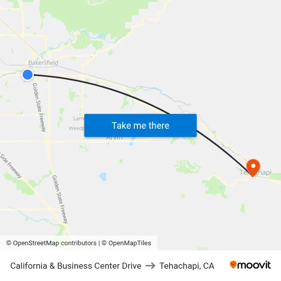 California & Business Center Drive to Tehachapi, CA map
