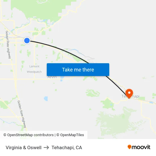 Virginia & Oswell to Tehachapi, CA map