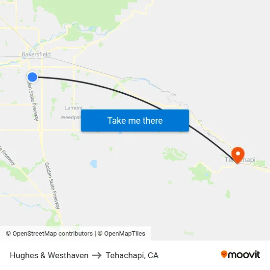 Hughes & Westhaven to Tehachapi, CA map