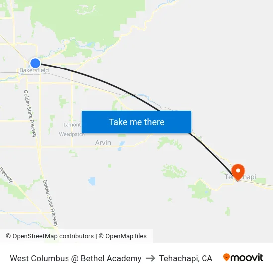 West Columbus @ Bethel Academy to Tehachapi, CA map