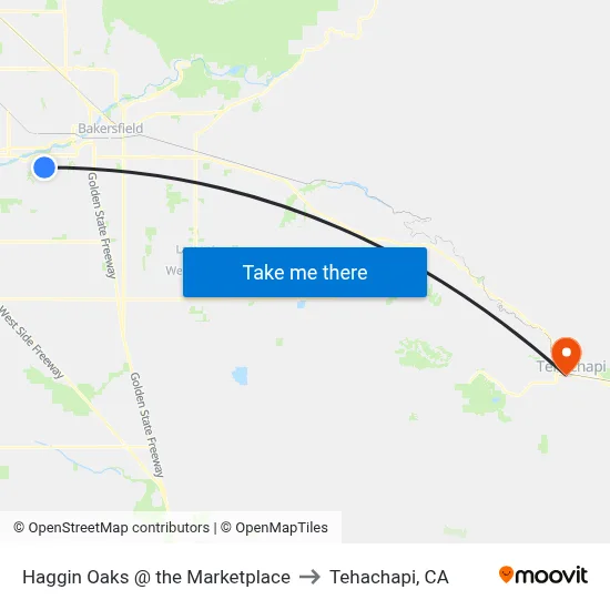 Haggin Oaks @ the Marketplace to Tehachapi, CA map