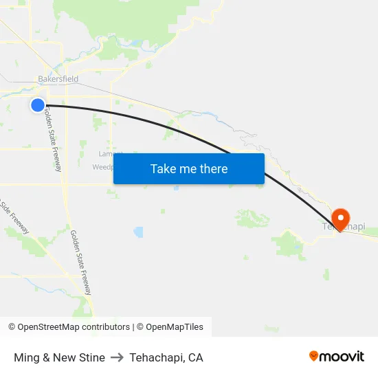 Ming & New Stine to Tehachapi, CA map
