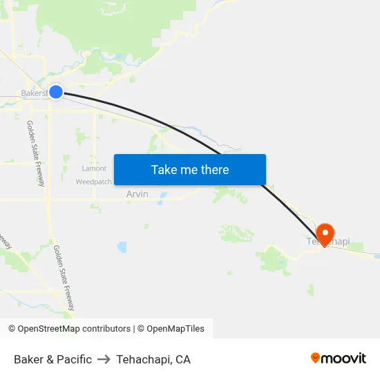 Baker & Pacific to Tehachapi, CA map