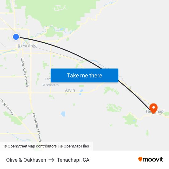 Olive & Oakhaven to Tehachapi, CA map