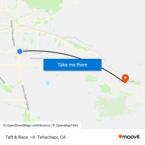 Taft & Bace to Tehachapi, CA map