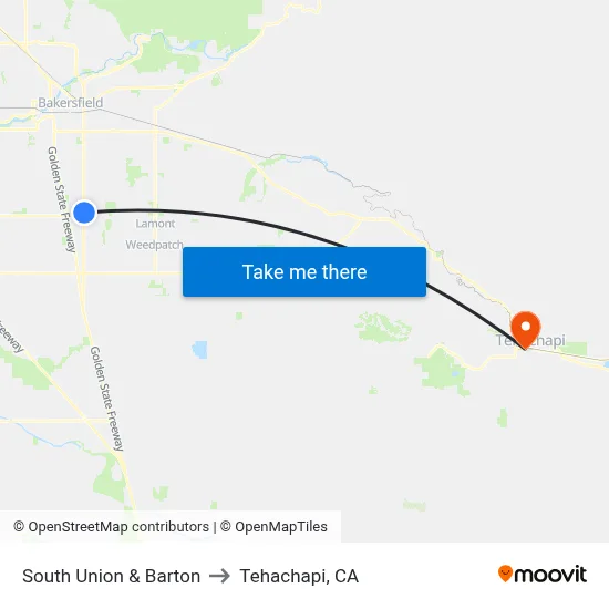 South Union & Barton to Tehachapi, CA map