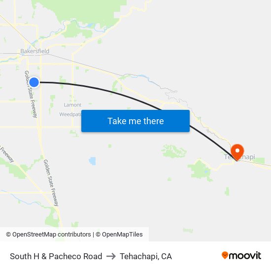 South H & Pacheco Road to Tehachapi, CA map