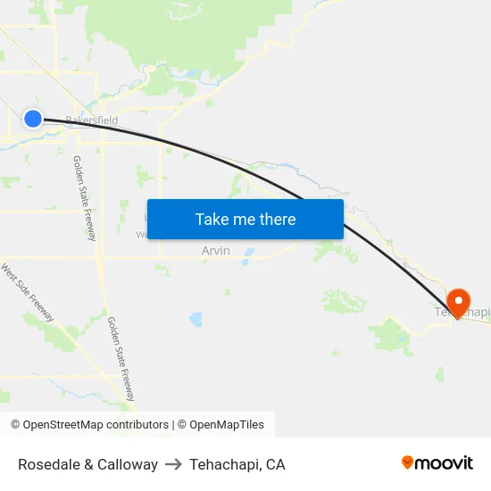 Rosedale & Calloway to Tehachapi, CA map