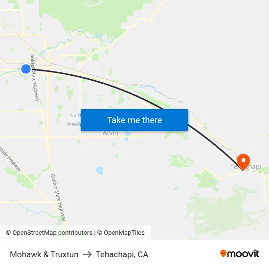 Mohawk & Truxtun to Tehachapi, CA map