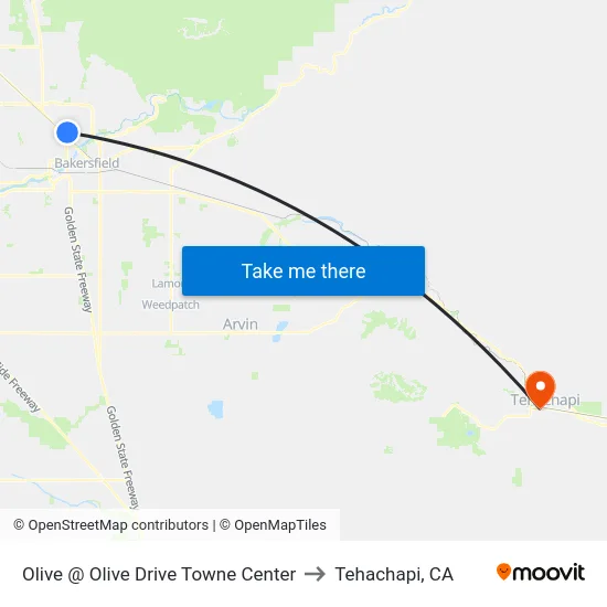 Olive @ Olive Drive Towne Center to Tehachapi, CA map