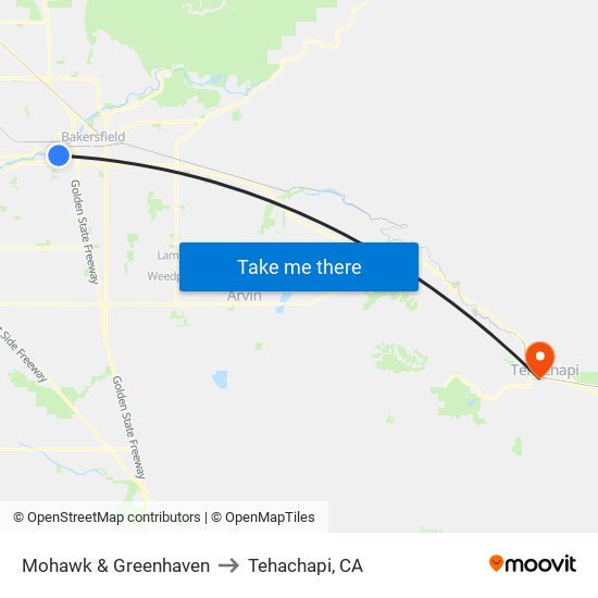 Mohawk & Greenhaven to Tehachapi, CA map