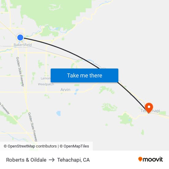 Roberts & Oildale to Tehachapi, CA map