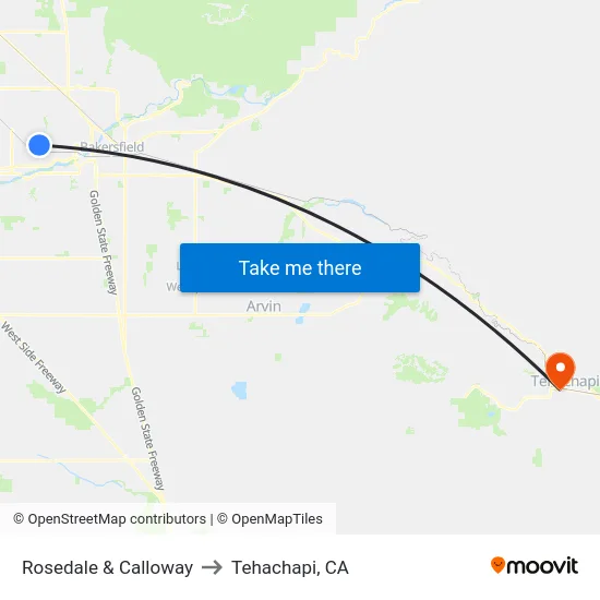 Rosedale & Calloway to Tehachapi, CA map