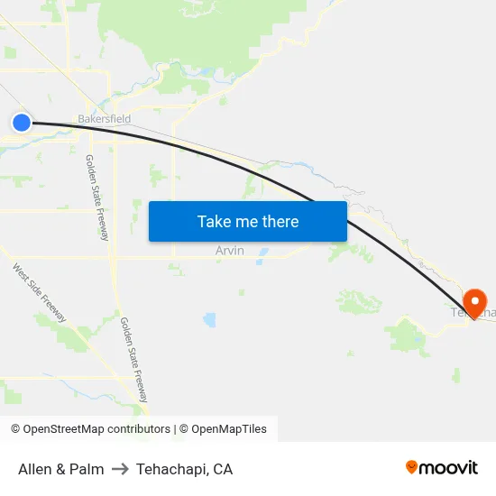 Allen & Palm to Tehachapi, CA map