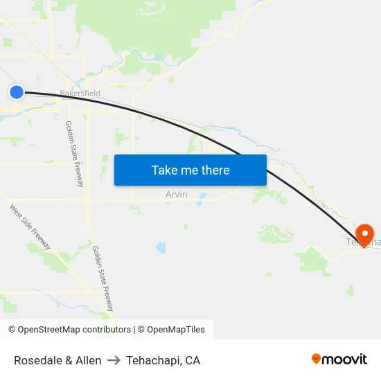 Rosedale & Allen to Tehachapi, CA map