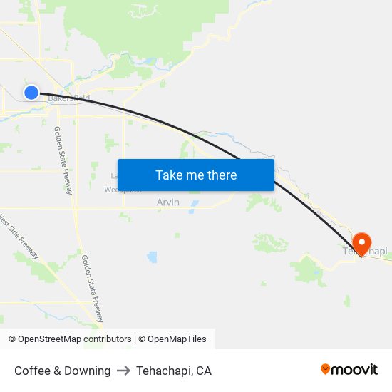 Coffee & Downing to Tehachapi, CA map