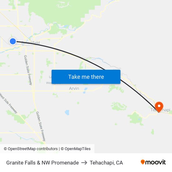 Granite Falls & NW Promenade to Tehachapi, CA map