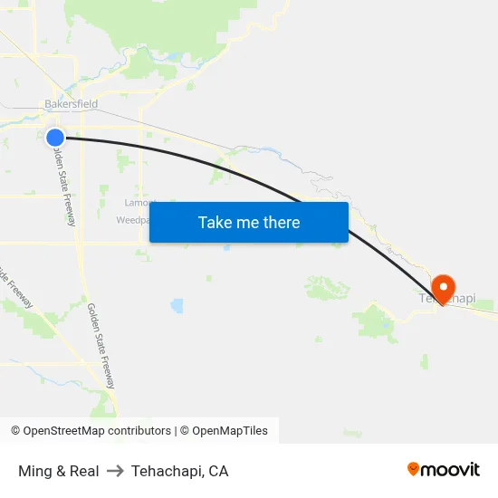 Ming & Real to Tehachapi, CA map
