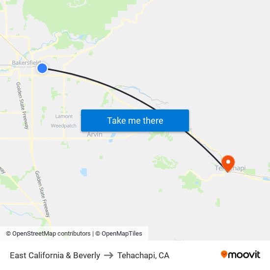 East California & Beverly to Tehachapi, CA map