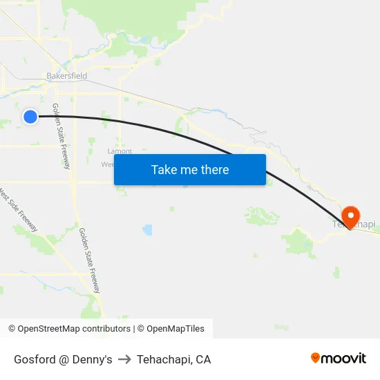 Gosford @ Denny's to Tehachapi, CA map