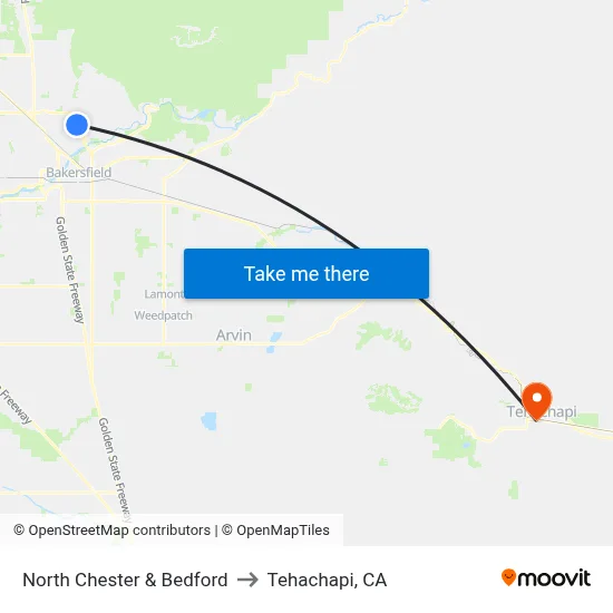 North Chester & Bedford to Tehachapi, CA map