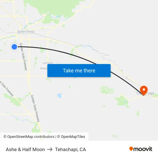 Ashe & Half Moon to Tehachapi, CA map