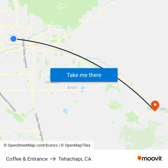 Coffee & Entrance to Tehachapi, CA map