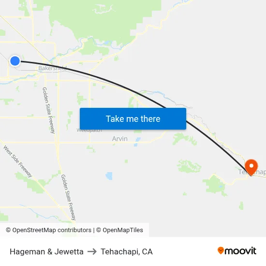 Hageman & Jewetta to Tehachapi, CA map