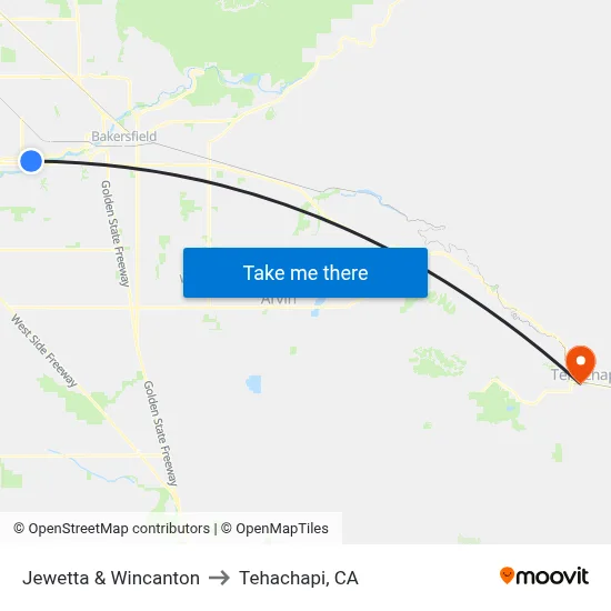 Jewetta & Wincanton to Tehachapi, CA map