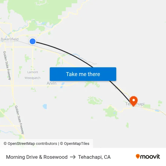 Morning Drive & Rosewood to Tehachapi, CA map