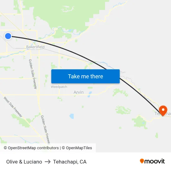 Olive & Luciano to Tehachapi, CA map