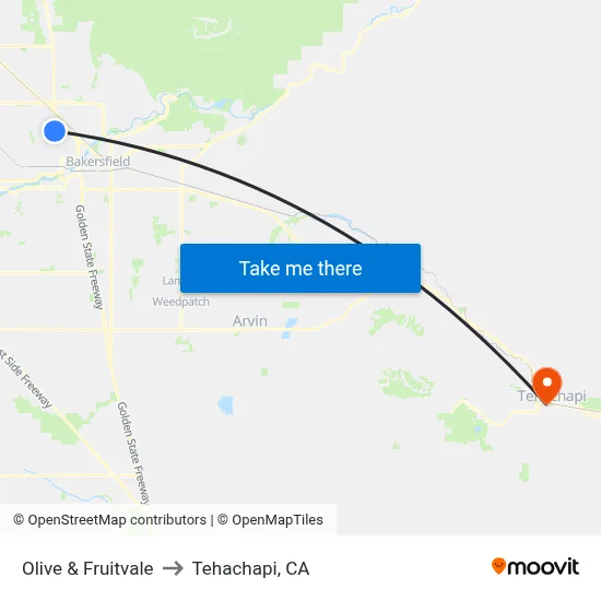 Olive & Fruitvale to Tehachapi, CA map