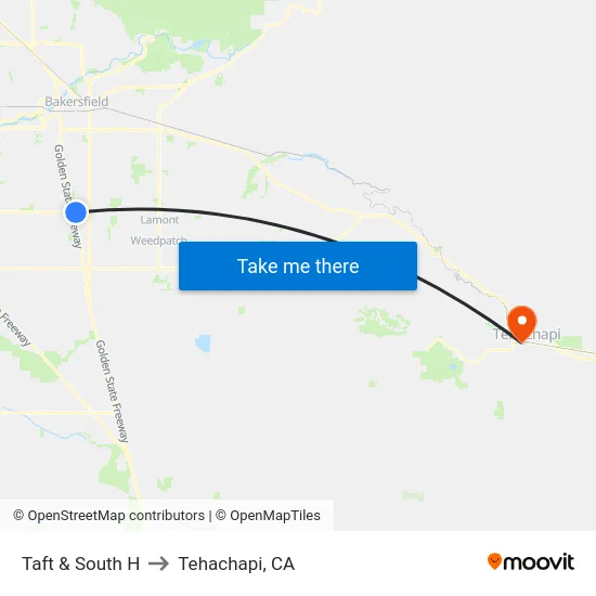 Taft & South H to Tehachapi, CA map