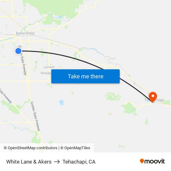 White Lane & Akers to Tehachapi, CA map