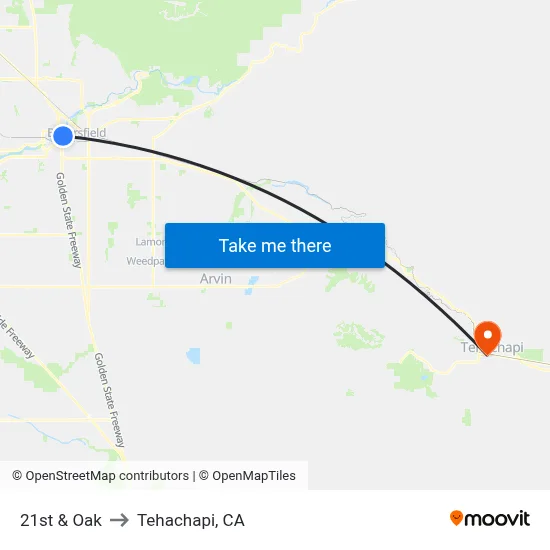 21st & Oak to Tehachapi, CA map