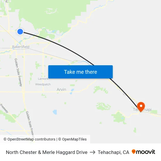 North Chester & Merle Haggard Drive to Tehachapi, CA map