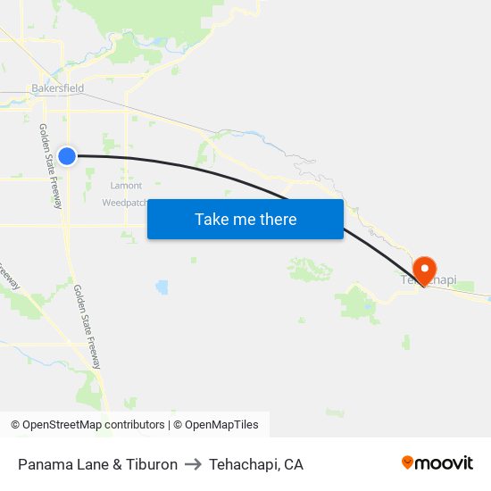 Panama Lane & Tiburon to Tehachapi, CA map
