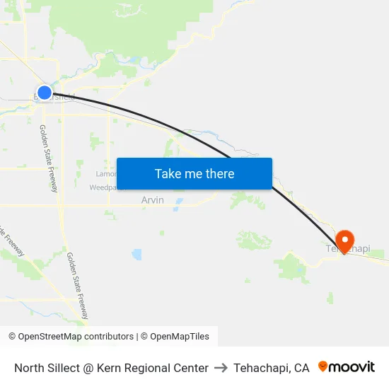 North Sillect @ Kern Regional Center to Tehachapi, CA map